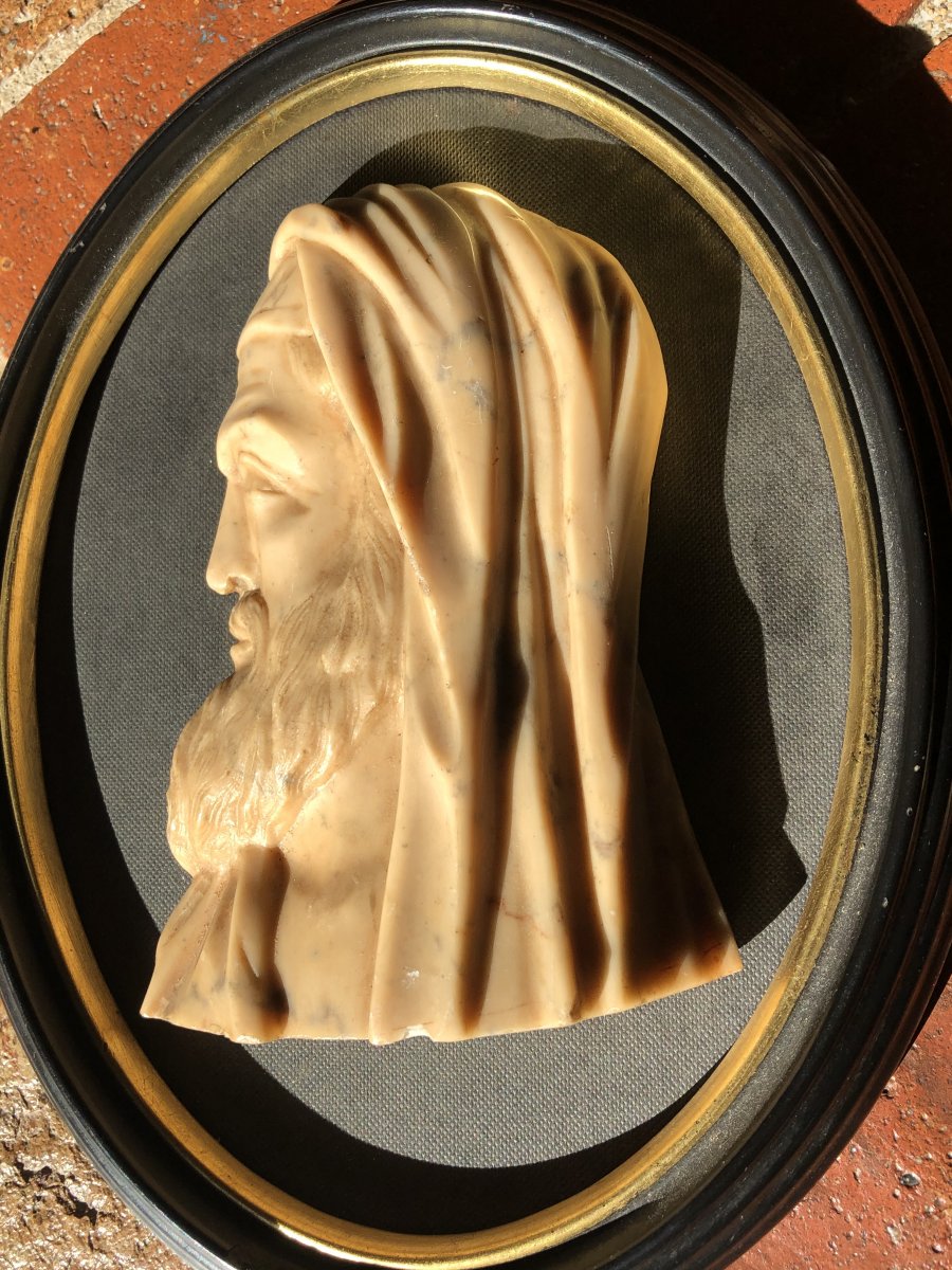 Profile Of A Philosopher Or An Ancient Priest, In Yellow Siena Marble, XIXth Century-photo-4