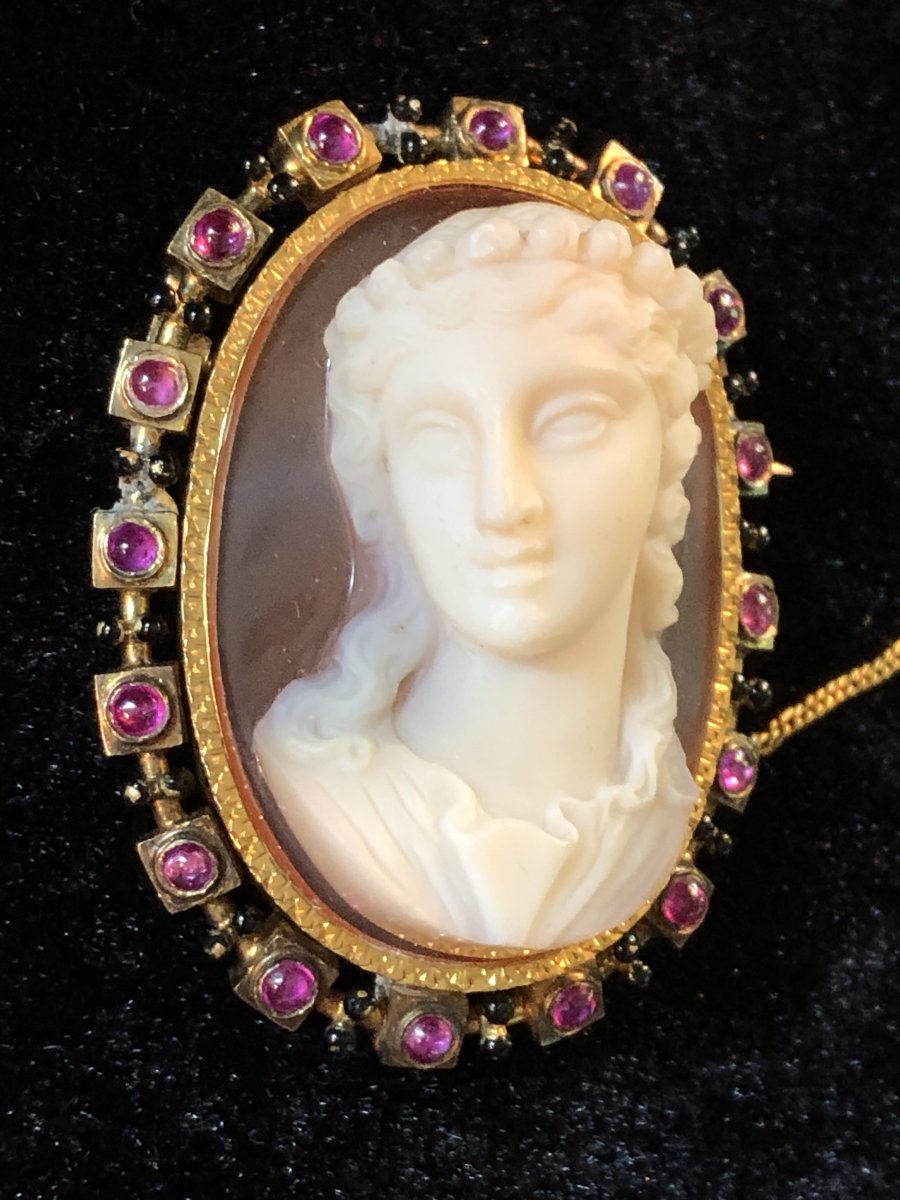 Beautiful Vestal From The Antique, Agate Cameo In High Relief XIXth Century-photo-2
