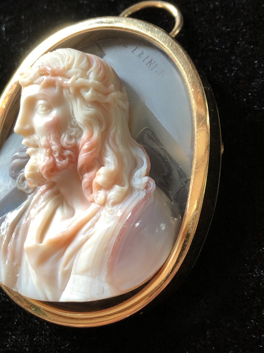 Antonio Berini, Cameo In Agate Nineteenth, Profile Of Christ-photo-4