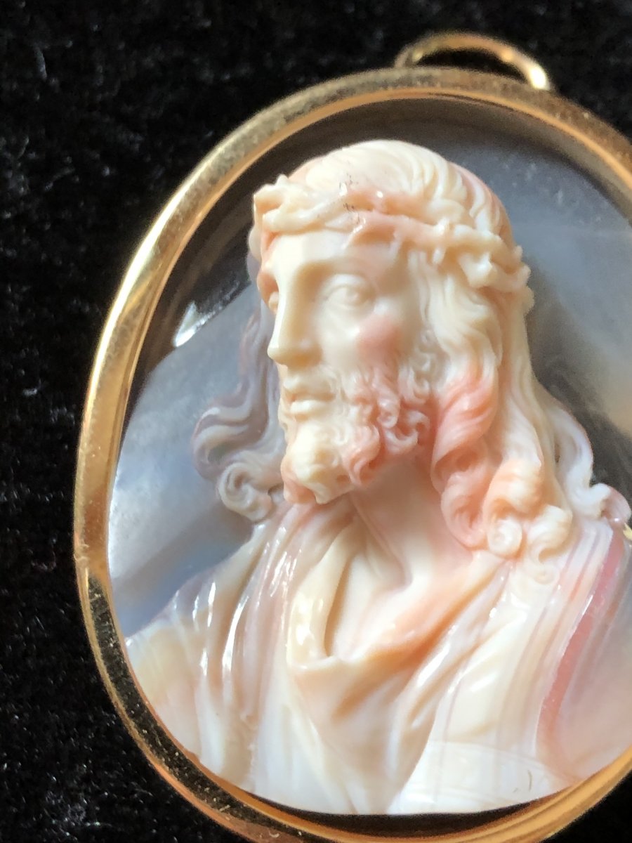 Antonio Berini, Cameo In Agate Nineteenth, Profile Of Christ-photo-5