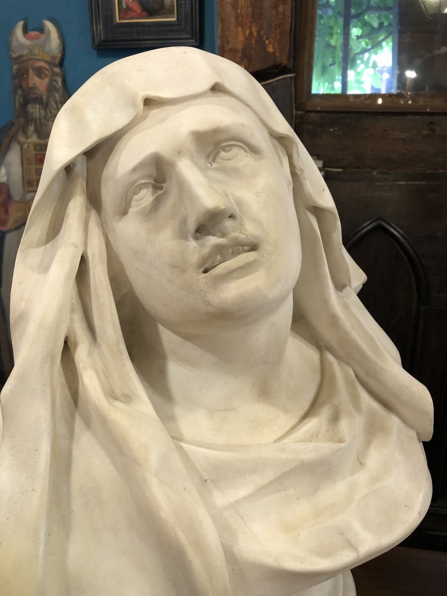 Vierge De Douleur, Mater Dolorosa, XVIII Eme Siècle En Marbre-photo-2