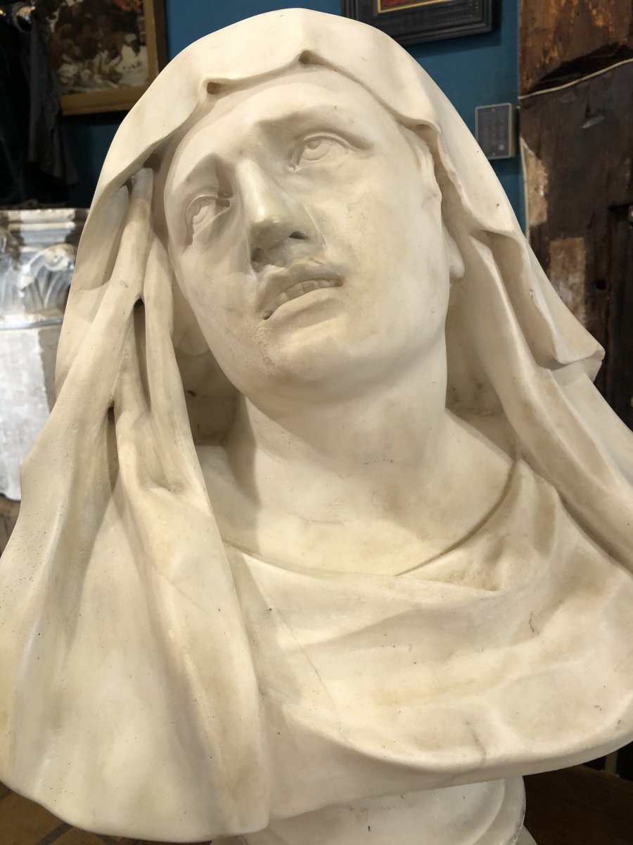 Virgin Of Pain, Mater Dolorosa, XVIII Eme Century In Marble-photo-3