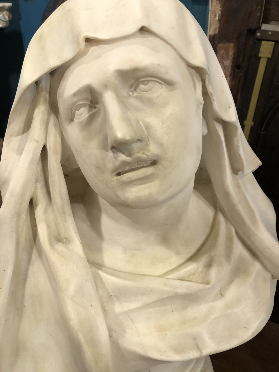 Virgin Of Pain, Mater Dolorosa, XVIII Eme Century In Marble-photo-4