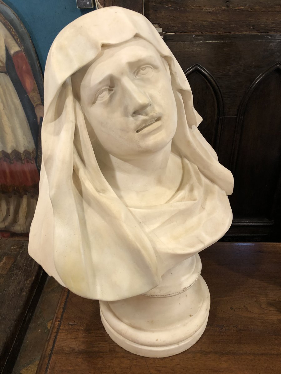 Virgin Of Pain, Mater Dolorosa, XVIII Eme Century In Marble-photo-3