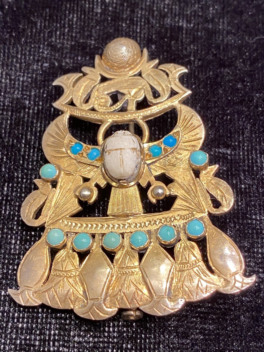 Egyptomania, Belle Broche Aux Motifs égyptiens  1ère Moitié Du XX Eme Siècle -photo-2