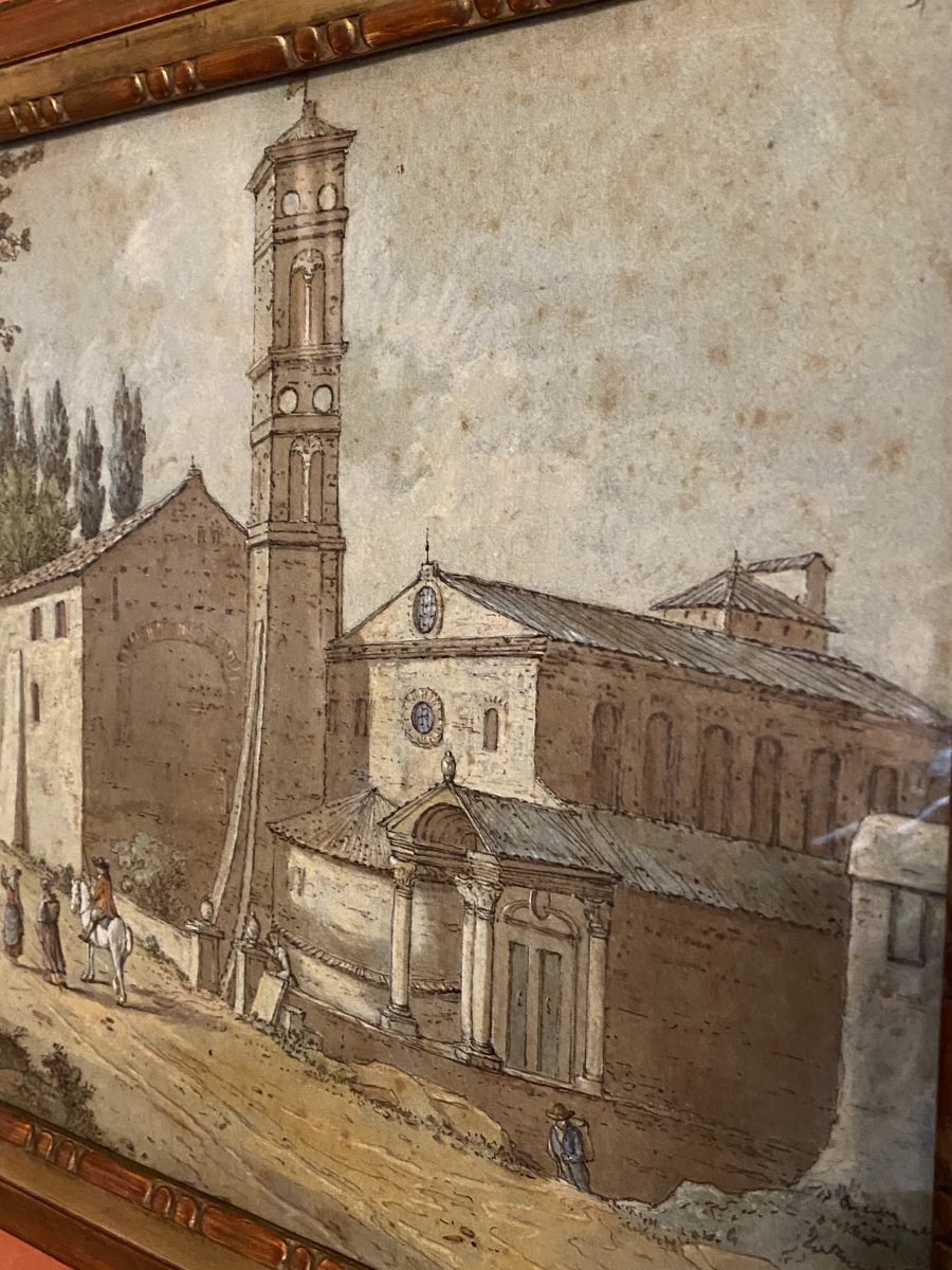 Rome, L’église De Santa Agnese Sur La Via Nomentana. Gouache Animée Du XVIII Eme Siècle -photo-1