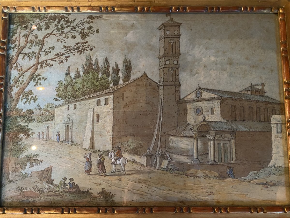 Rome, L’église De Santa Agnese Sur La Via Nomentana. Gouache Animée Du XVIII Eme Siècle -photo-3