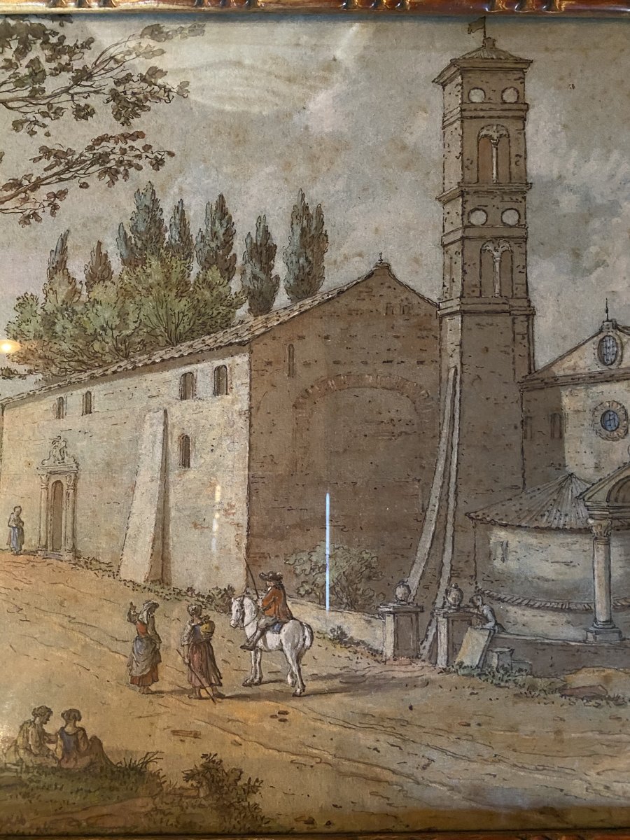 Rome, L’église De Santa Agnese Sur La Via Nomentana. Gouache Animée Du XVIII Eme Siècle -photo-5