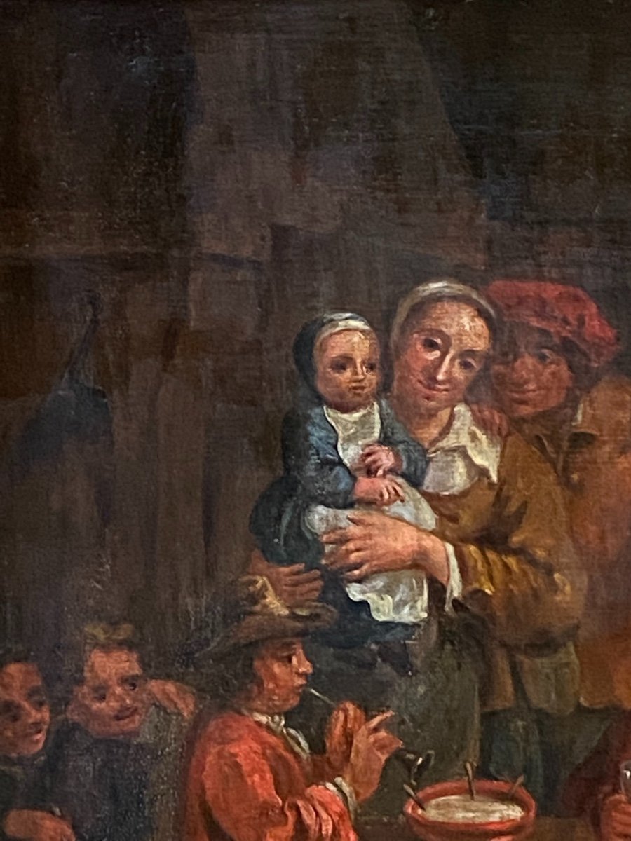 Famille Nombreuse Dans Un Intérieur, Huile Sur Toile Du XVIII Dans Le Goût E De Teniers-photo-7