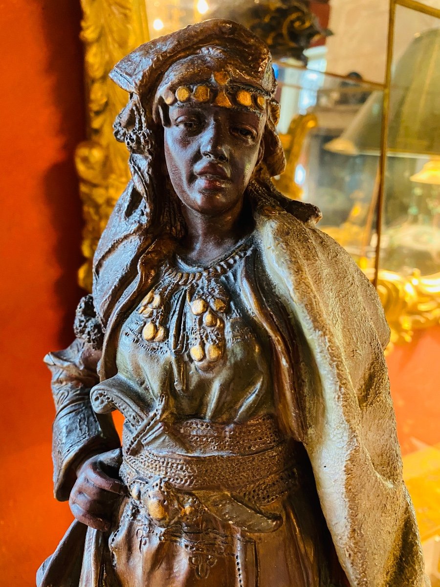 Femme Guerrière Orientale, Grande Terre Cuite Du XIX Eme Siècle -photo-3