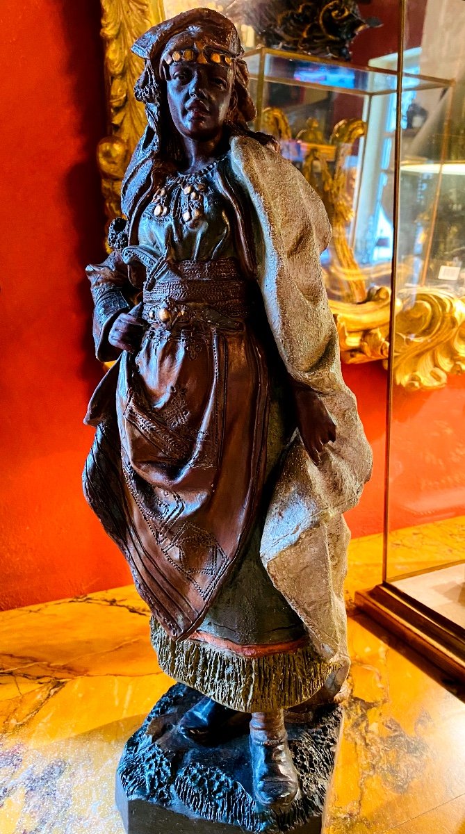 Oriental Warrior Woman, Large Terracotta From XIX Eme Century