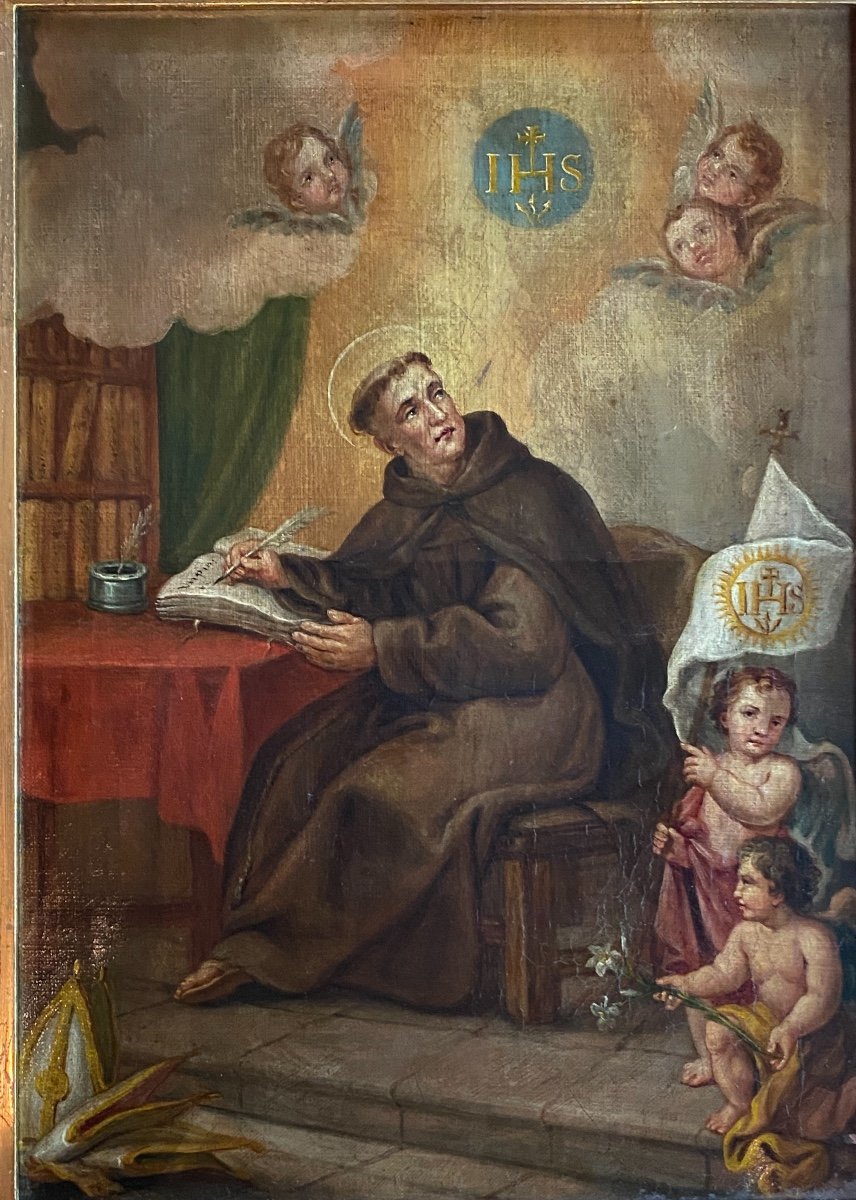 Saint Ignace De Loyola In His Cabinet Of Work, Oil On Canvas From XVIII Eme Century-photo-2