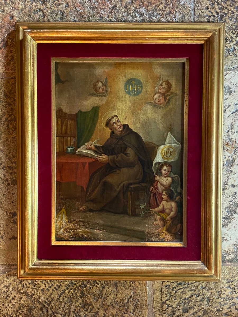 Saint Ignace De Loyola Dans Son Cabinet De Travail, Huile Sur Toile Du XVIII Eme Siècle 