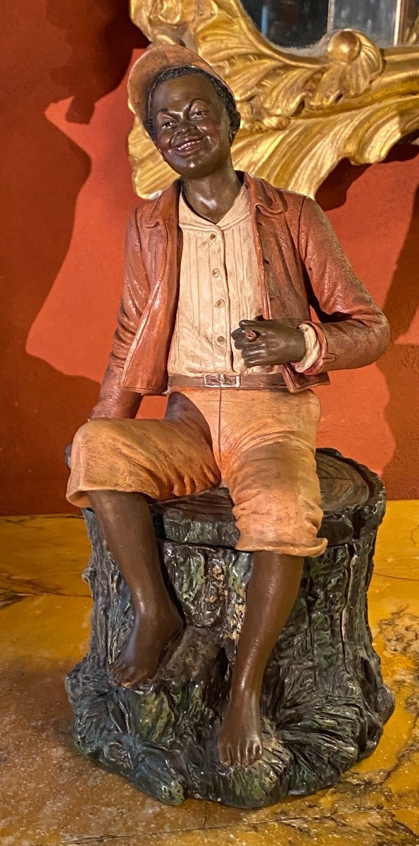 Anthropomorphic Covered Pot In Polychrome Terracotta