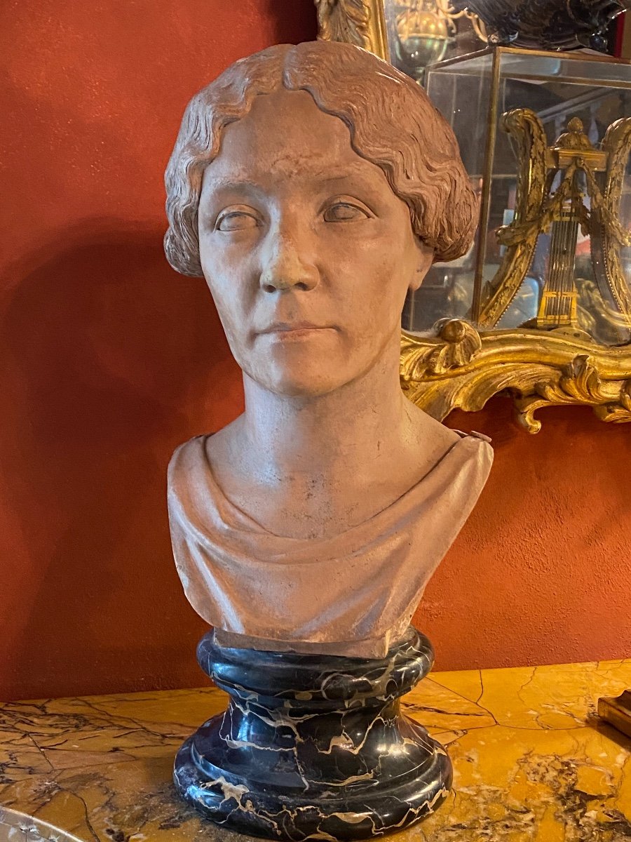 Buste De Femme En Terre Cuite Signé Edmond Noël Et Daté Janvier 1850-photo-2