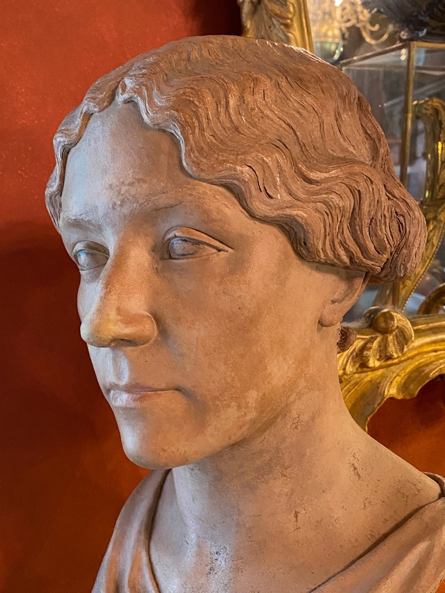 Buste De Femme En Terre Cuite Signé Edmond Noël Et Daté Janvier 1850-photo-3