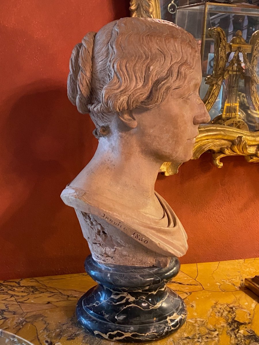 Buste De Femme En Terre Cuite Signé Edmond Noël Et Daté Janvier 1850-photo-7