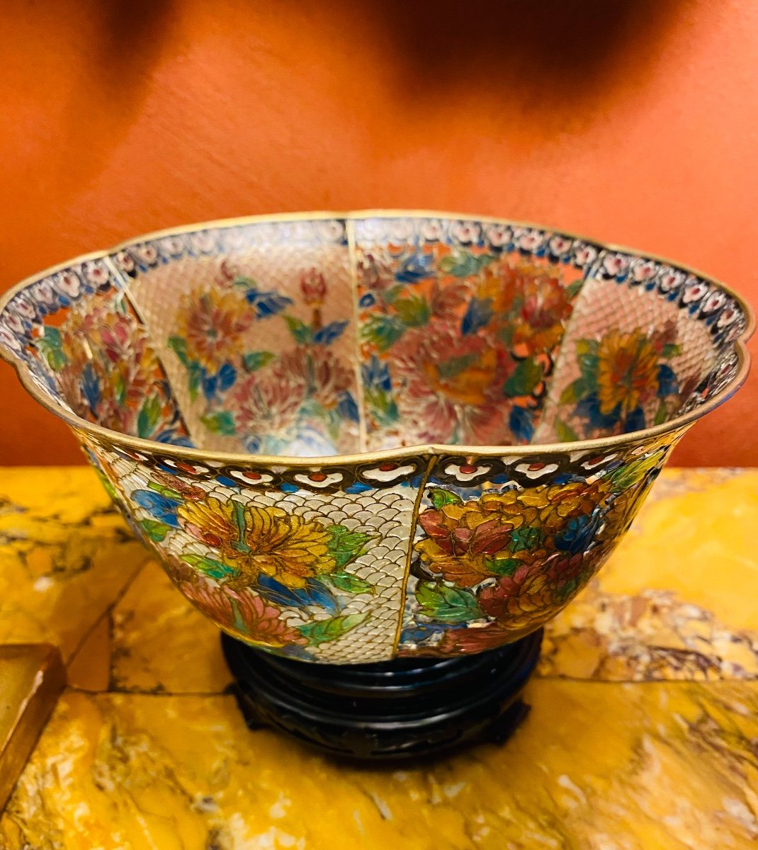 Enamel Cup Plique à Jour, With Peonies, China Circa 1930