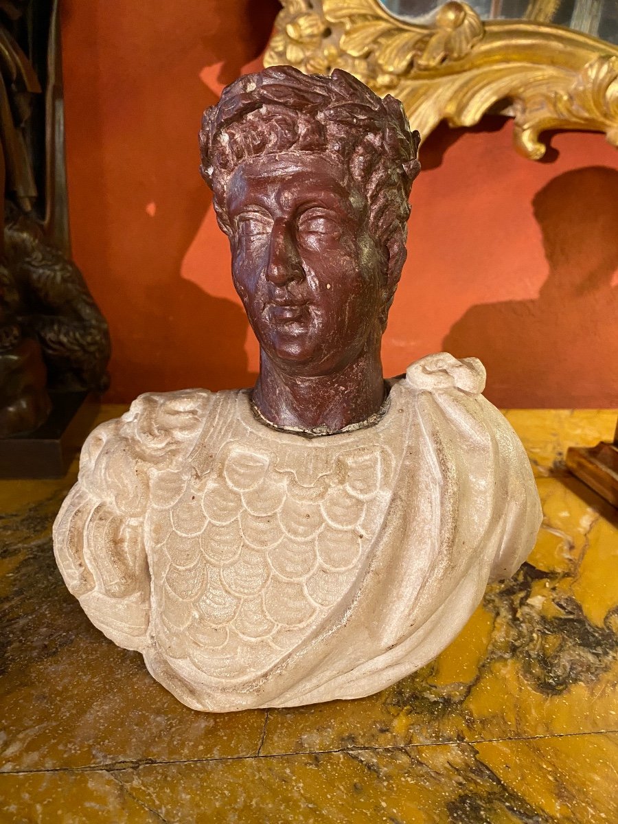 Buste En Marbre D’un Empereur Romain Du XIX Eme Siècle -photo-3