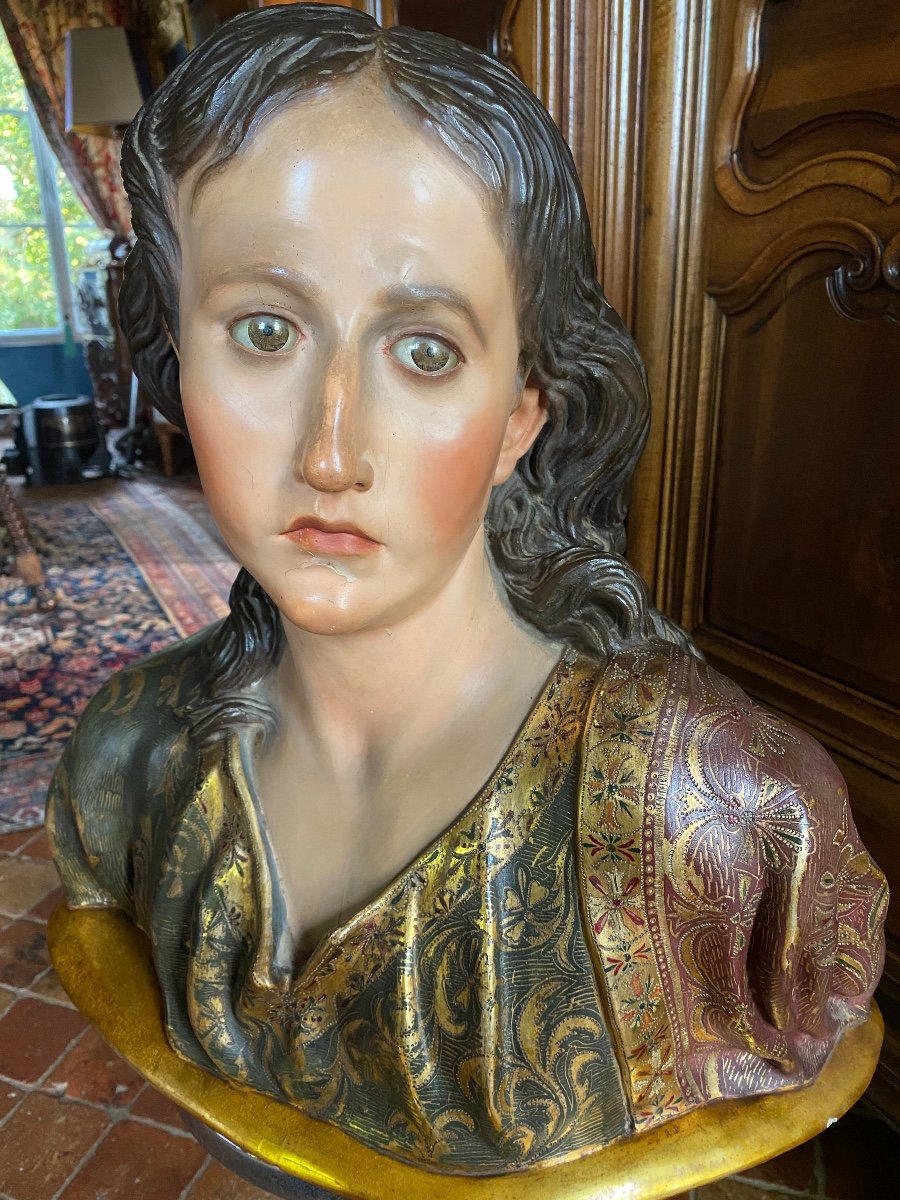 Important Polychrome Wood Bust Baroque Style End Of XIX Eme Century
