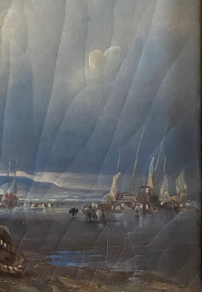 Retour De Pêche, Huile Sur Toile Du XIX Eme Siècle -photo-3