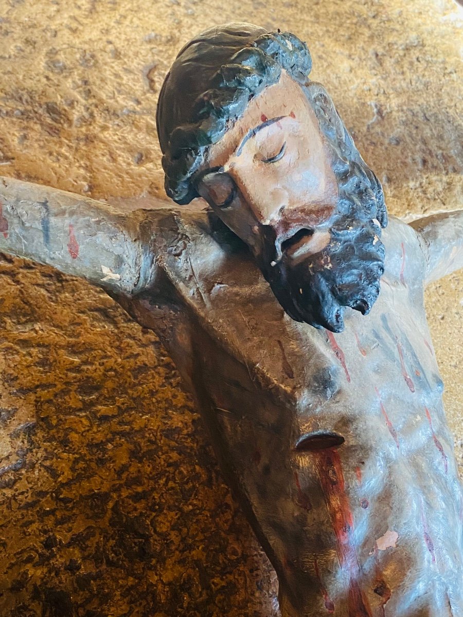 Grand Christ En Bois Sculpté Du XVI Eme Siècle -photo-2
