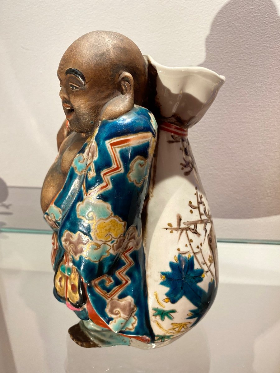 Un Des Immortel Dieu Du Bonheur, Japon Vase Soliflore En Grès émaillé -photo-3