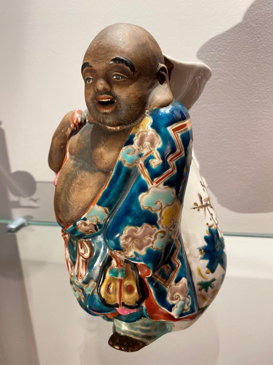 Un Des Immortel Dieu Du Bonheur, Japon Vase Soliflore En Grès émaillé -photo-1