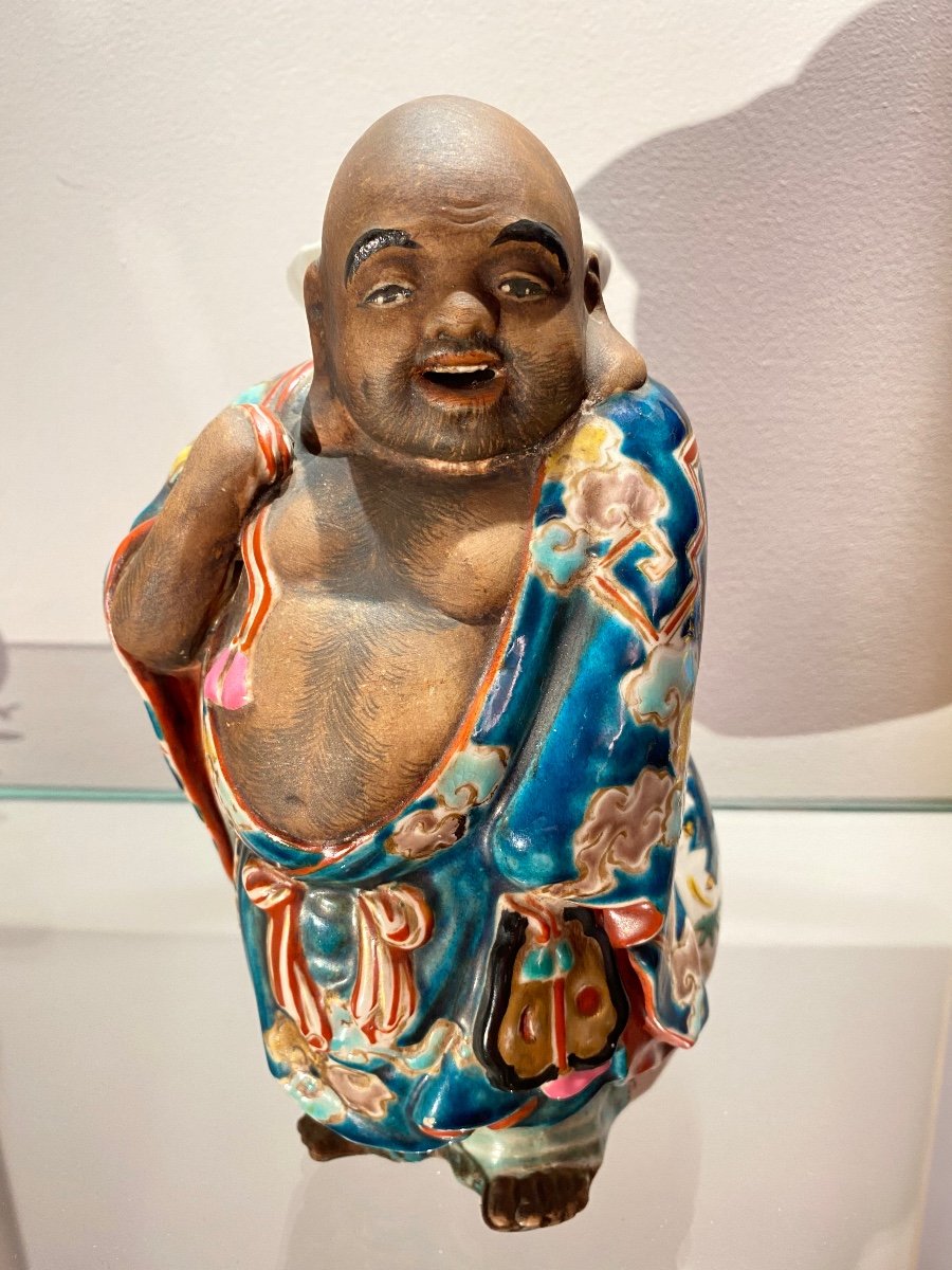 Un Des Immortel Dieu Du Bonheur, Japon Vase Soliflore En Grès émaillé -photo-3