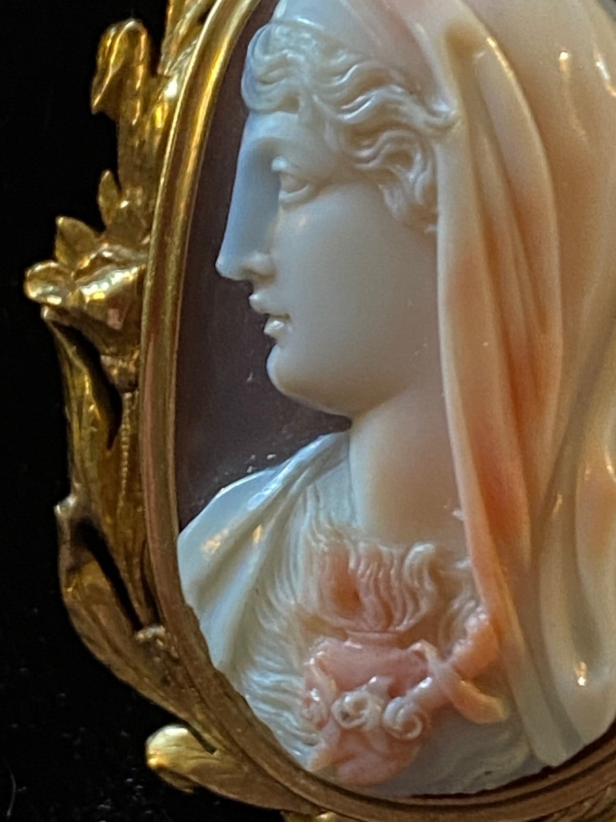 Cameo Brooch Of The Immaculate Heart Of Mary, 2nd Half Of The XIX Eme Century-photo-3