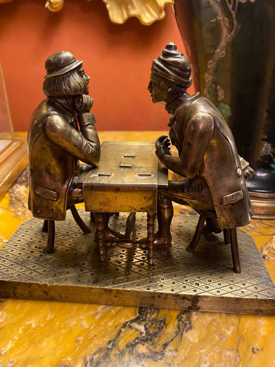 Les Joueurs De Cartes, Bronze Du XIX Eme Siècle -photo-4