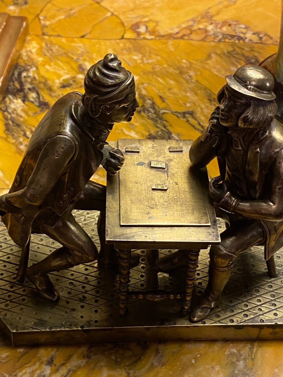 Les Joueurs De Cartes, Bronze Du XIX Eme Siècle -photo-5