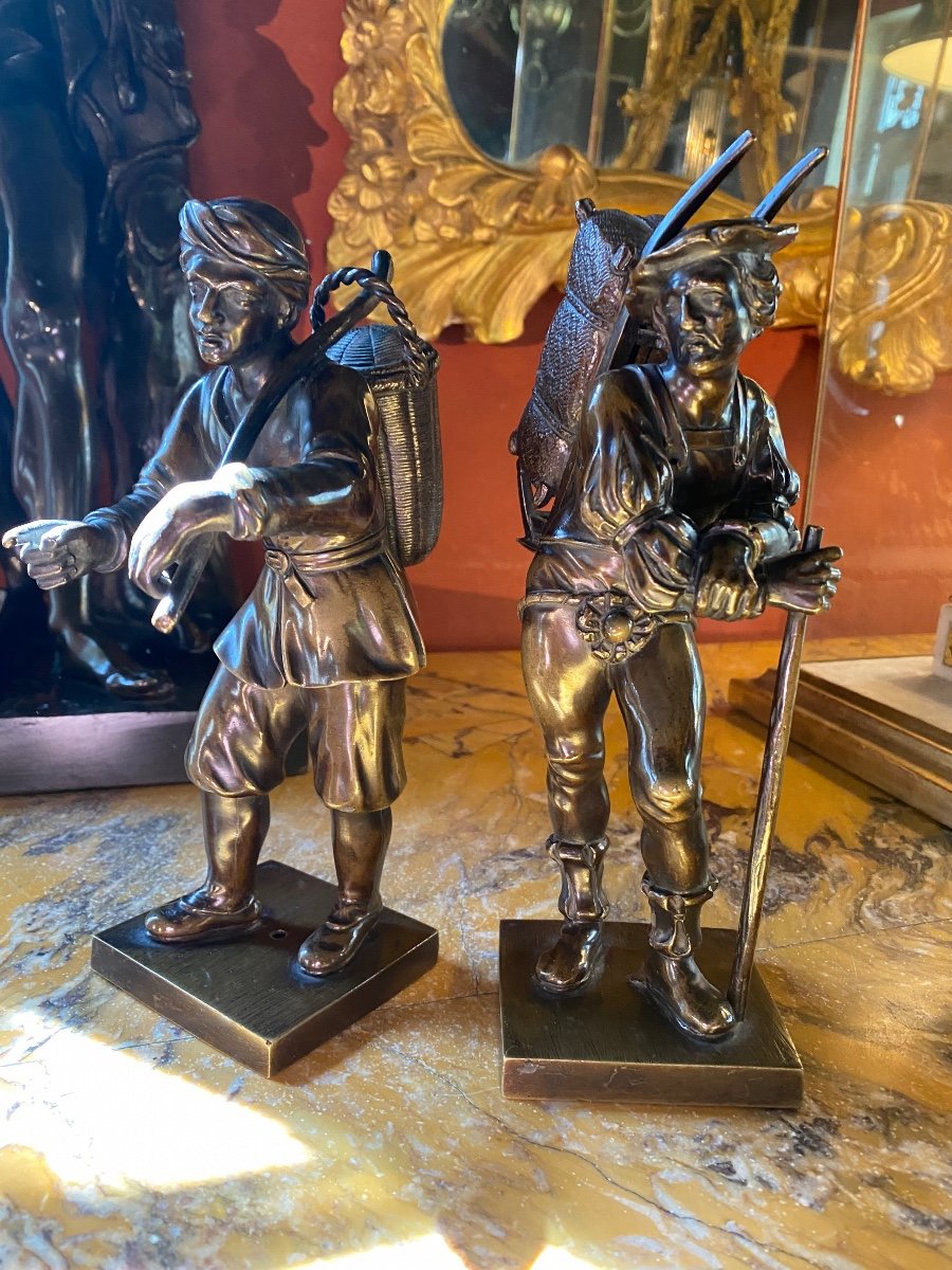 Pair Of Portefaix In Bronze Renaissance Style, XIX Eme Century-photo-2