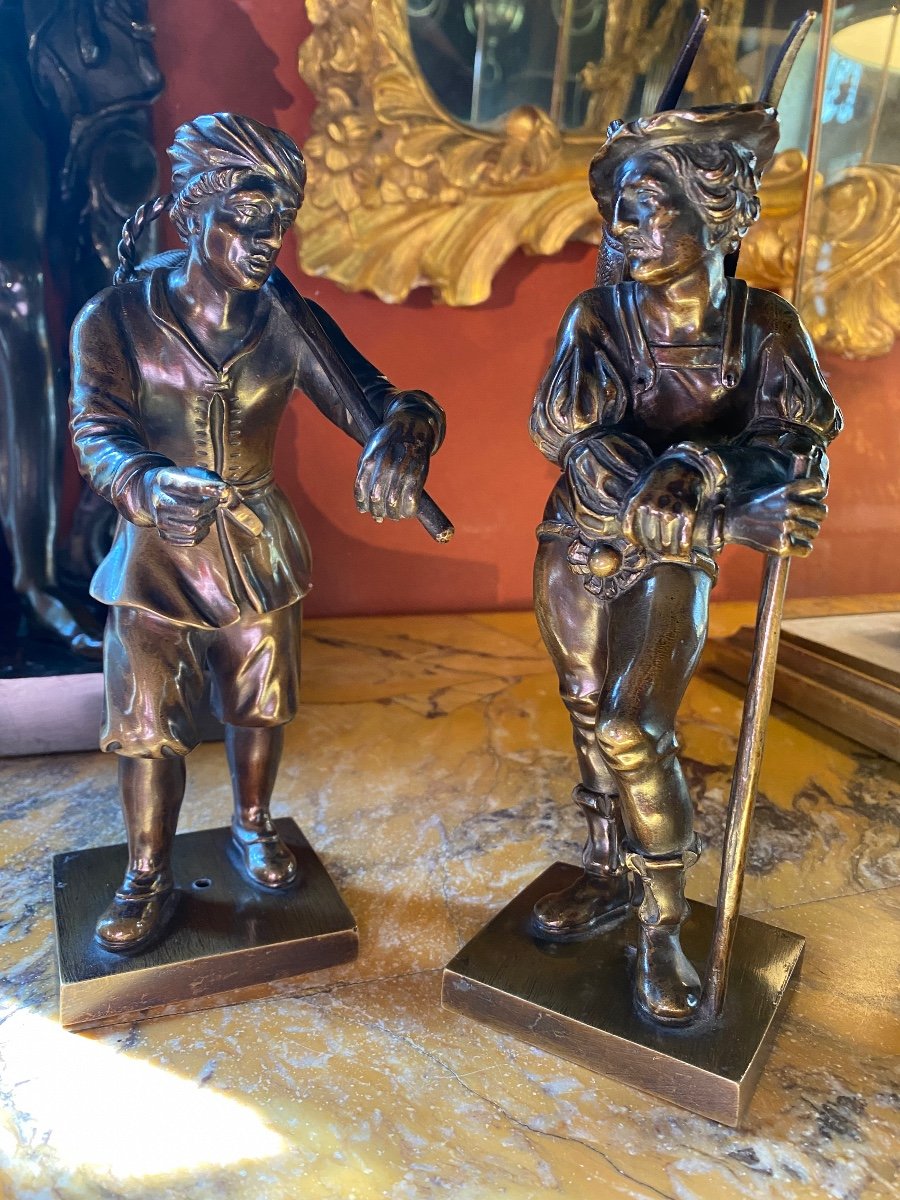 Pair Of Portefaix In Bronze Renaissance Style, XIX Eme Century