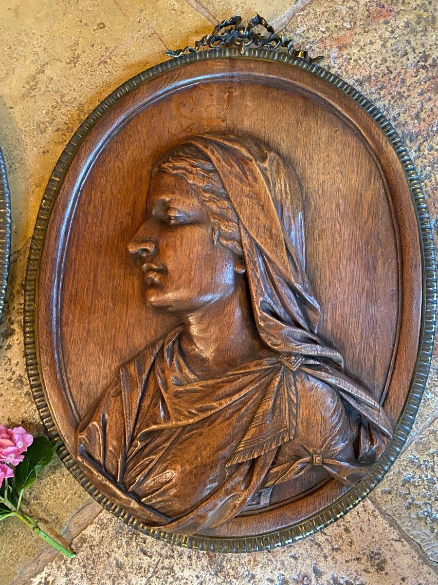 Spectacular Pair Of Panels Carved In High Relief: Jesus And The  Virgin Marie-photo-4