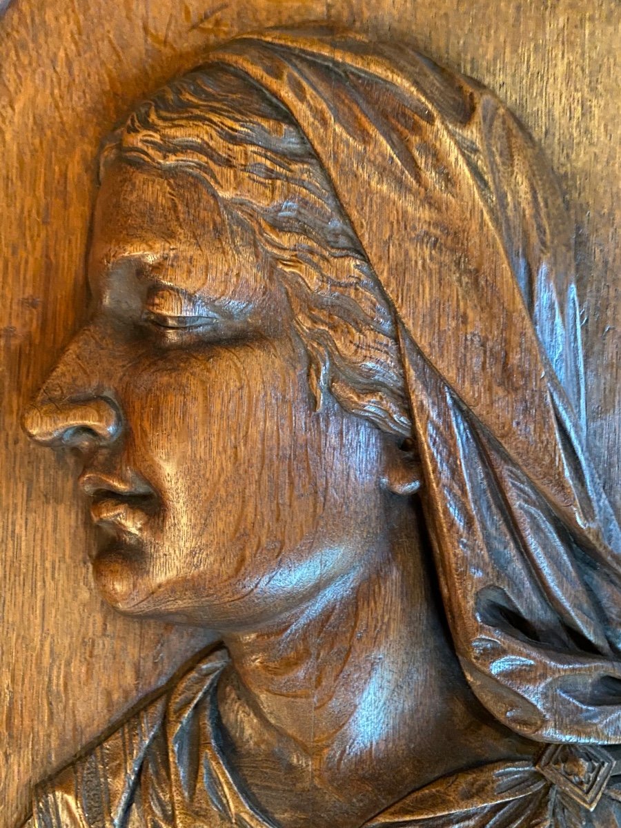 Spectacular Pair Of Panels Carved In High Relief: Jesus And The  Virgin Marie-photo-4