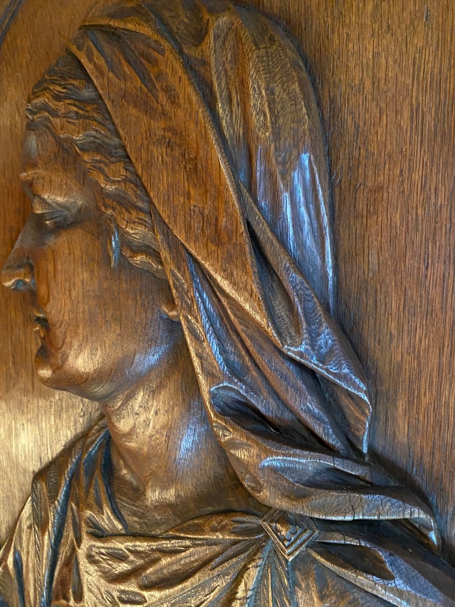 Spectacular Pair Of Panels Carved In High Relief: Jesus And The  Virgin Marie-photo-7