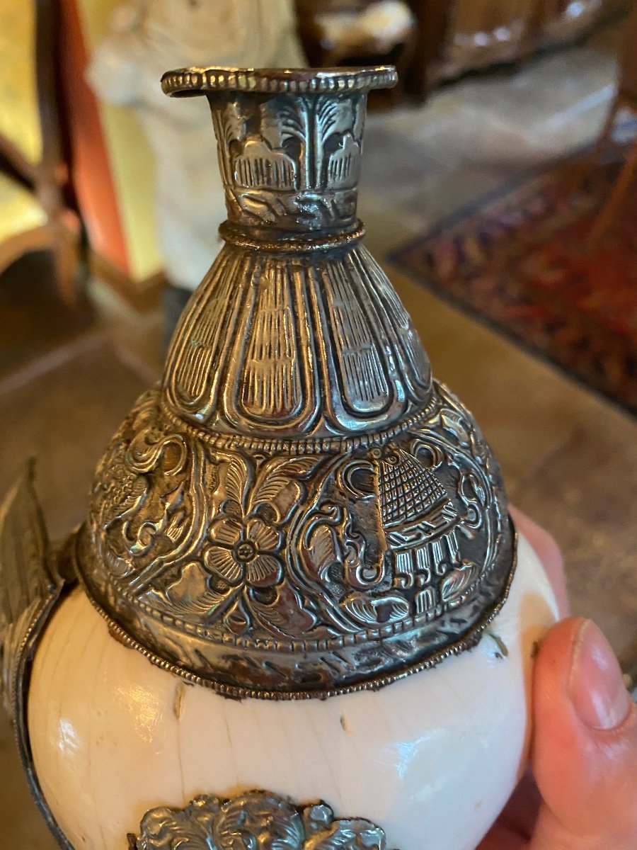 Large Dressed Conch Lucky Charm, Tibetan 1st Half Of The 20th Century-photo-5