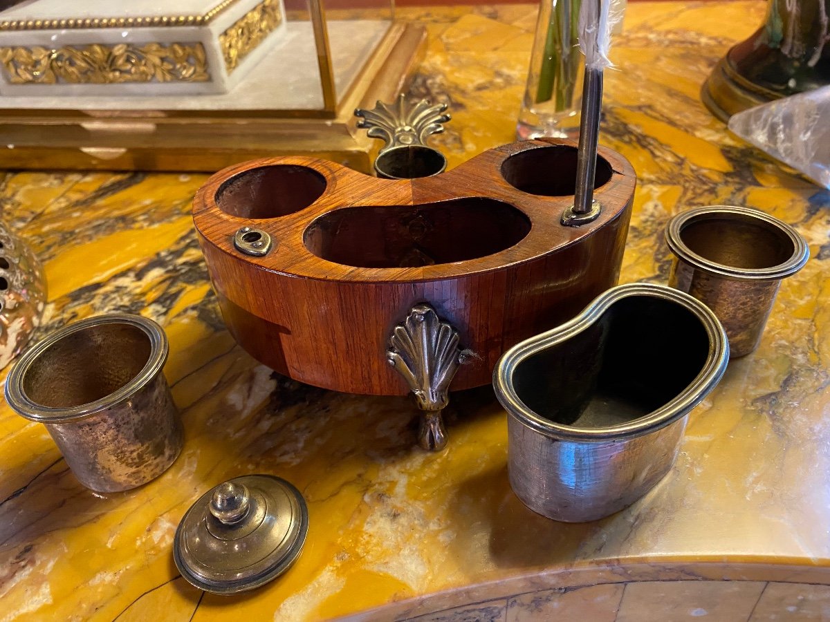 Inkwell Kidney Candle Holder In Rosewood Louis XV Period-photo-2