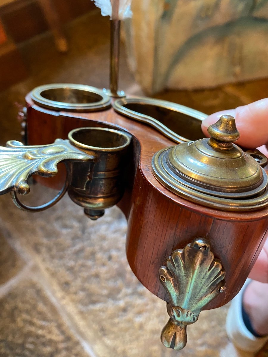 Inkwell Kidney Candle Holder In Rosewood Louis XV Period-photo-4