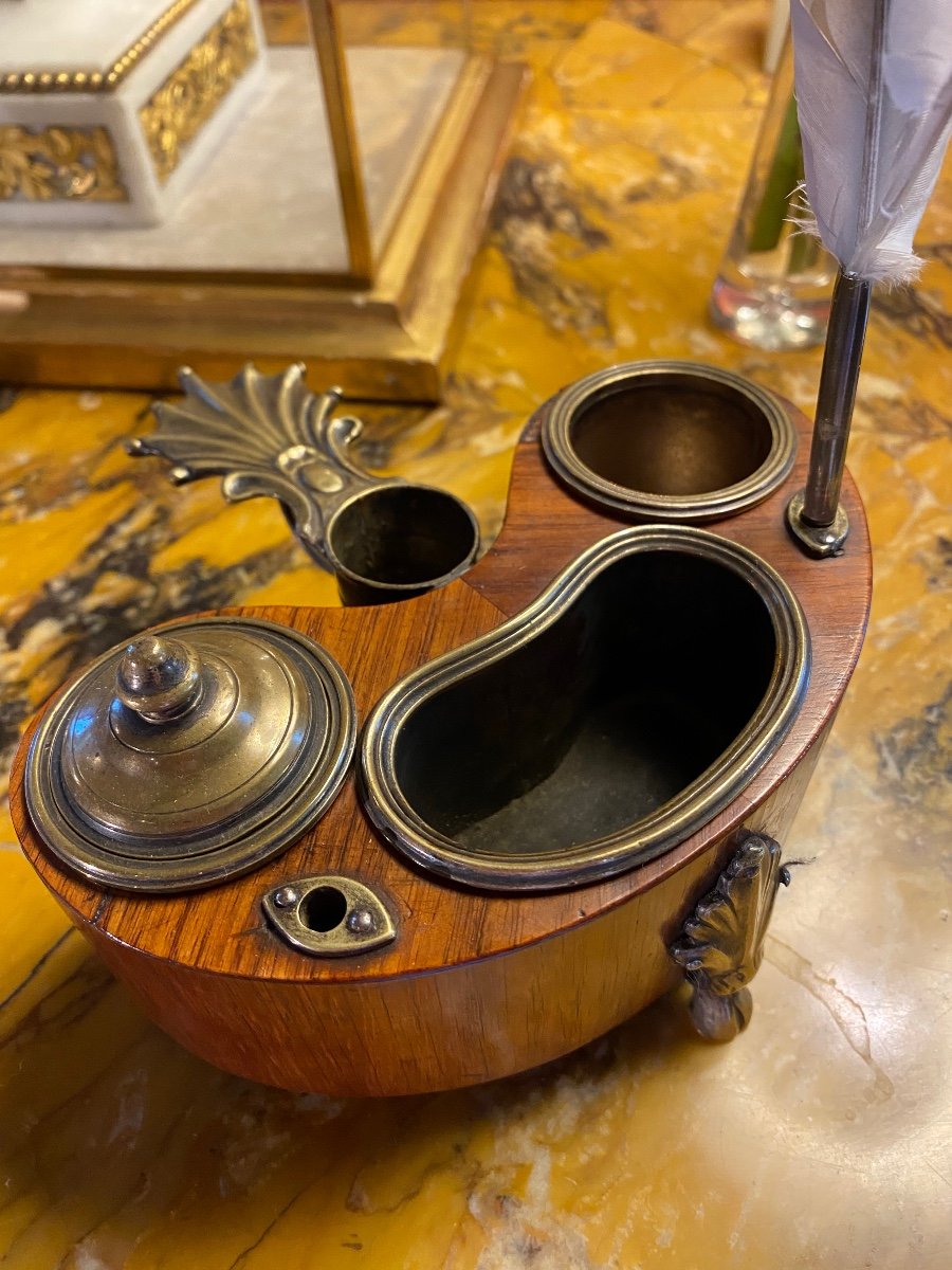 Inkwell Kidney Candle Holder In Rosewood Louis XV Period-photo-4