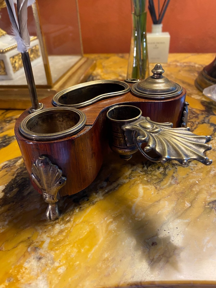 Inkwell Kidney Candle Holder In Rosewood Louis XV Period-photo-5