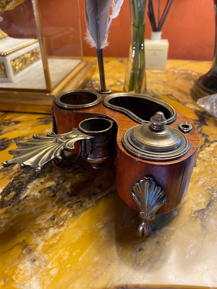 Inkwell Kidney Candle Holder In Rosewood Louis XV Period-photo-6