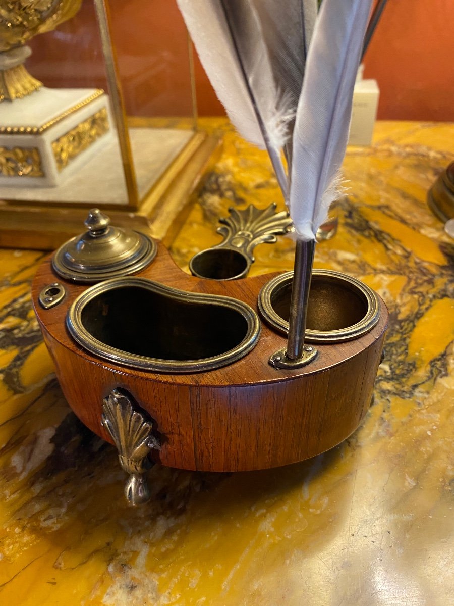 Inkwell Kidney Candle Holder In Rosewood Louis XV Period-photo-7