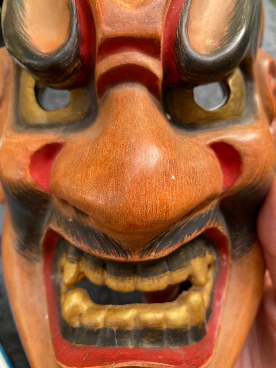 Japan, Noh Theater Mask In Lacquered Wood Meiji Era, Demon Shikami Or Oni-photo-3