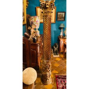 Rare Solomonic Column In Golden Wood From The End Of The XVI Eme Century