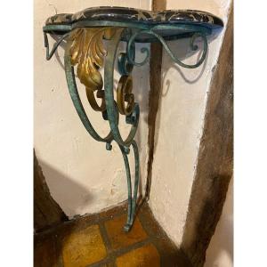 Art Deco Corner Console In Bronze And Wrought Iron