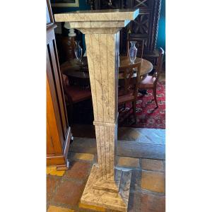 Art Deco Style Column In Beige And Gray Veined Marble