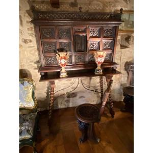 Surprising Gothic Style Walnut Cabinet, 19th Century Resting On Its Walnut Console Table.