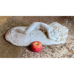 Large Romantic Marble, Young Sleeping Naked Woman Late XIX Eme Century